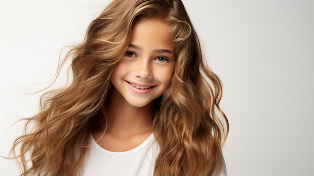 Portrait of a smiling young girl with long brown hair