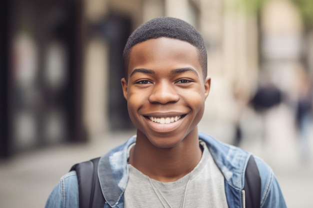 Portrait of a smiling young male student on campus created with generative ai