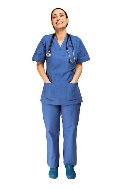 Portrait of a smiling young nurse full length