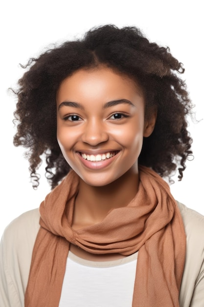 portrait of a smiling young woman isolated on white created with generative ai