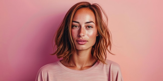 Portrait of a smiling young woman looking at the camera with a copy space background