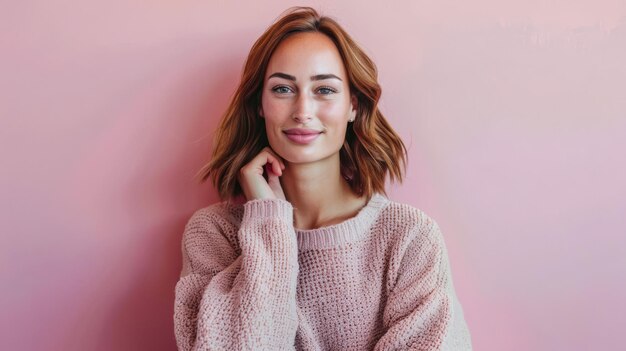 Foto ritratto di una giovane donna sorridente che guarda la telecamera con uno sfondo di spazio di copia