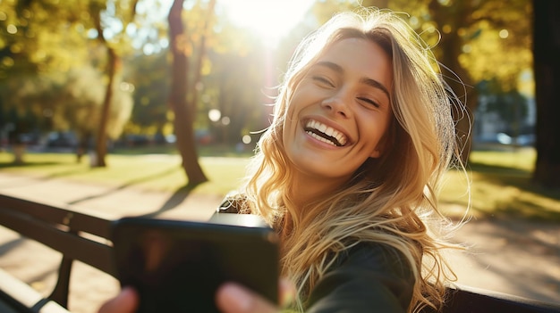 Portrait of a smiling young woman taking a selfie with her mobile phone