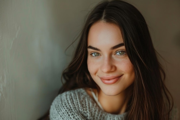 Photo portrait of a smilling brunette woman