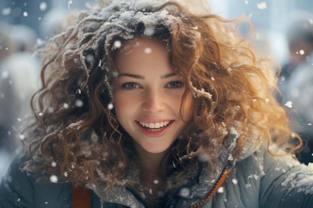 portrait of snow covered human in winter