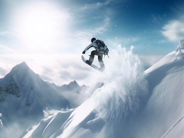 Photo portrait of snowboarder doing extreme trick concept of extreme sports generative ai