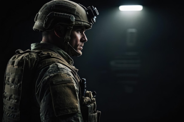 Photo portrait of a soldier in full gear