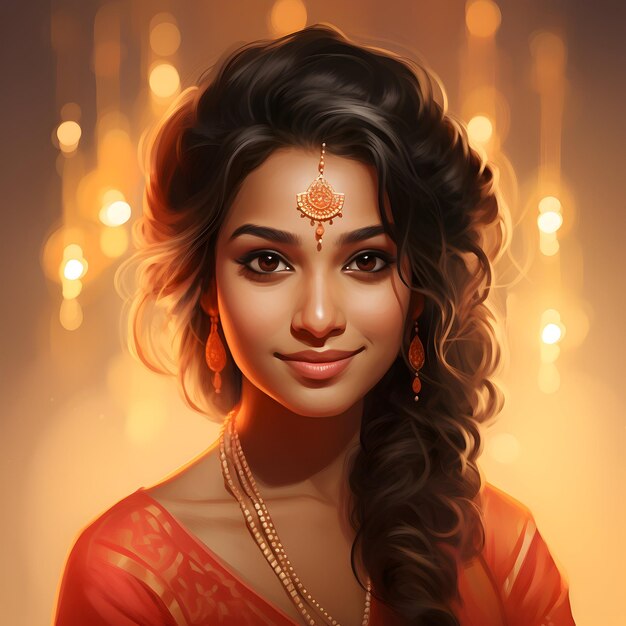 Portrait of south asian female diwali illustrate