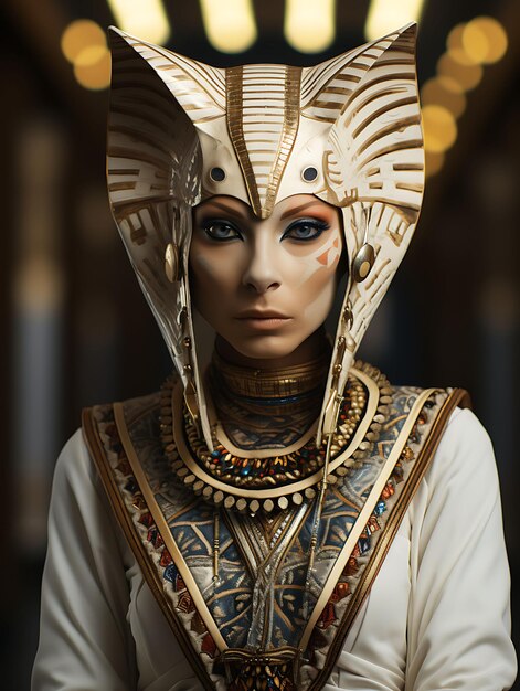 Portrait of Sphynx Cat Dressed as a Pharaoh for the Ancient Egyptian Fes Pet Festive Costume Photo