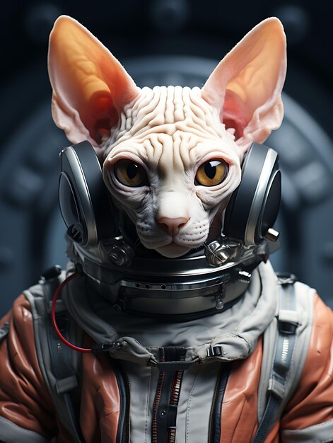 Portrait of Sphynx Cat Dressed in a Spacesuit for a Science and Technolo Pet Festive Costume Photo