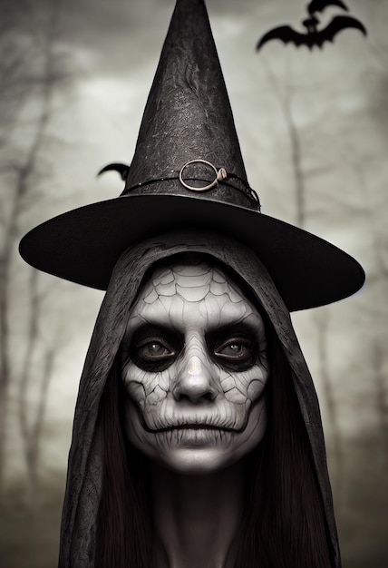 portrait of spooky dark witch 3d illustration