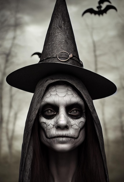 Portrait of spooky dark witch 3d illustration