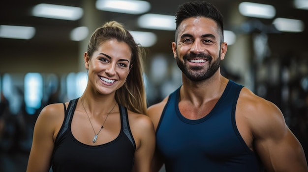 Portrait of sports man and woman training together in a gym