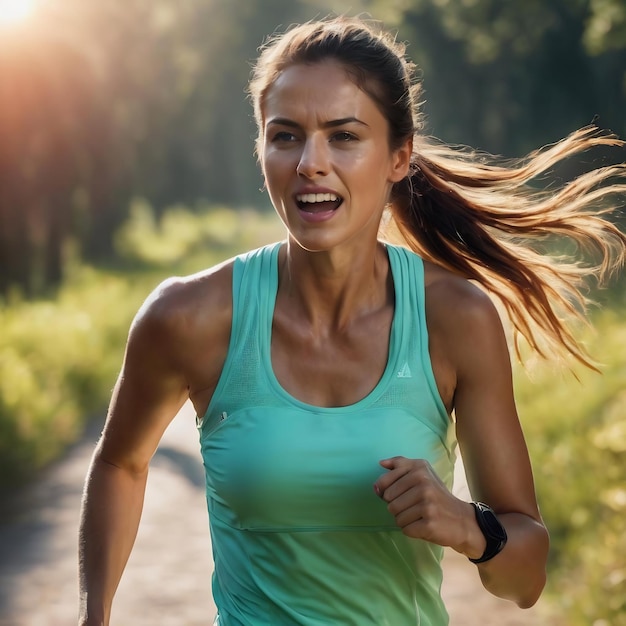 Портрет спортсменки, задыхающейся во время тренировки по бегу, потеющей во время бега на открытом воздухе