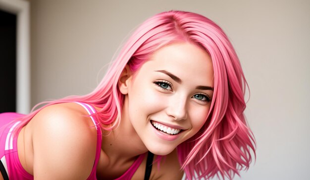 Portrait of a sporty beautiful girl with pink hair Generative AI