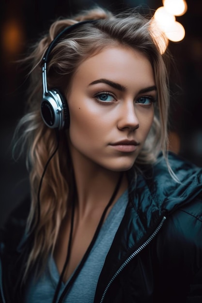 Portrait of a sporty young woman wearing earphones