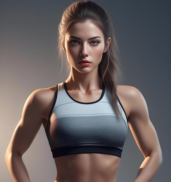 Портрет спортивной молодой женщины с идеальным телом, позирующей в студии