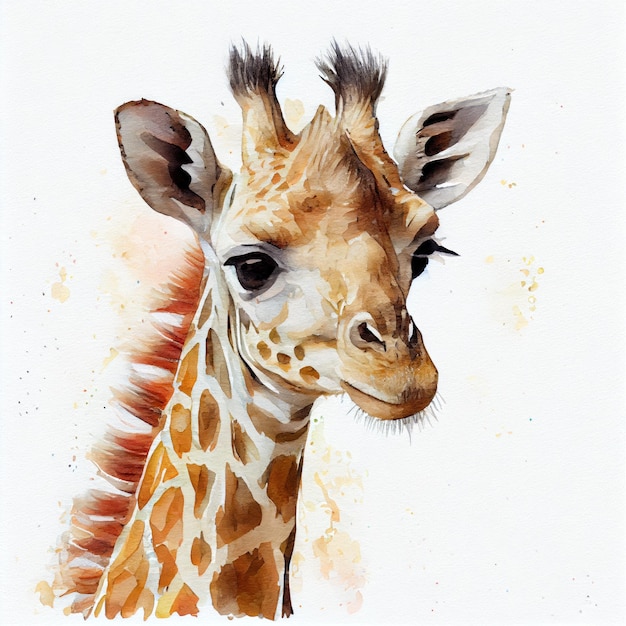 Portrait of a spotted giraffe watercolor illustration