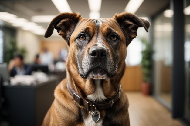 Portrait of a Staffordshire bull terrier in a vet clinic