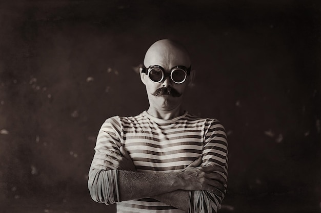 portrait of a steam punk hipster, mustachioed man posing, face, mustache