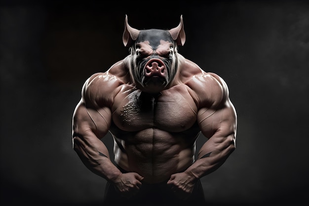 Portrait of a strong male pig in a gym bodybuilding concept generative ai