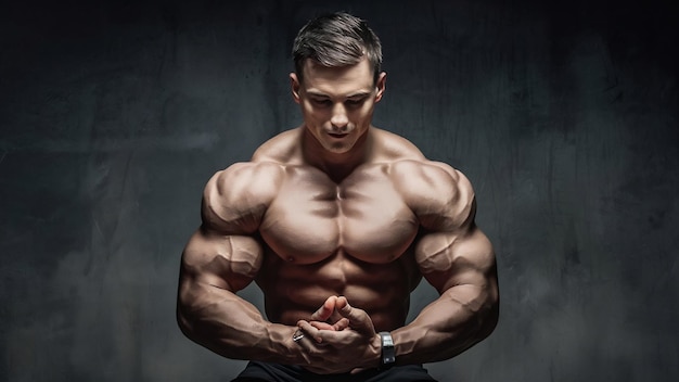 Portrait of a strong muscular male bodybuilder