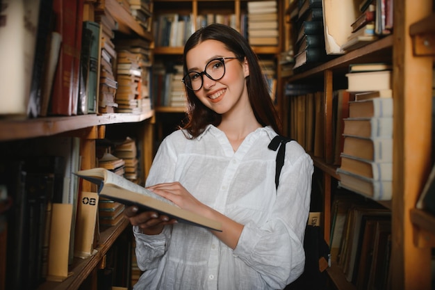 図書館で勉強している学生の女の子の肖像画