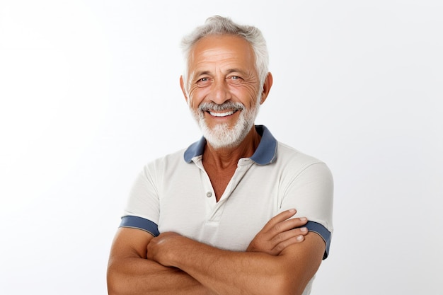 Portrait studio shot of an attractive healthy senior man smiling relaxedly