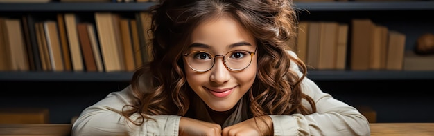 Photo portrait of a studious asian girl in a crisp blouse