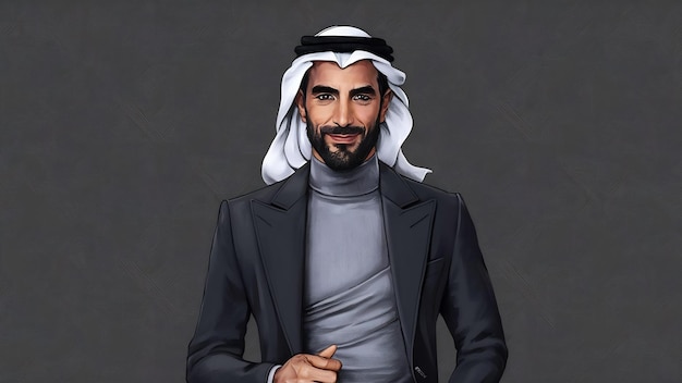 Photo portrait of stylish arab beard man wear grey turtleneck and black jaket arabian model guy