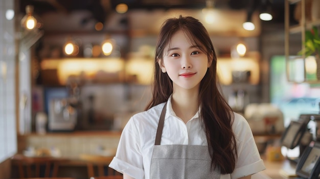 Photo portrait of a stylish asian woman in restaurant setting