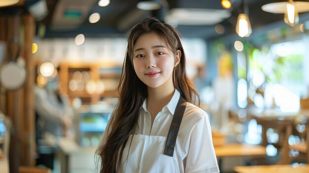 Photo portrait of a stylish asian woman in restaurant setting