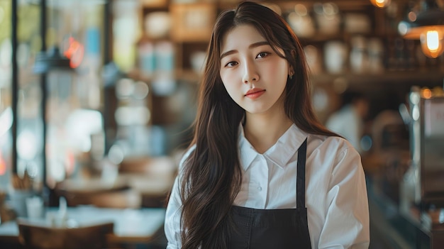 Photo portrait of a stylish asian woman in restaurant setting