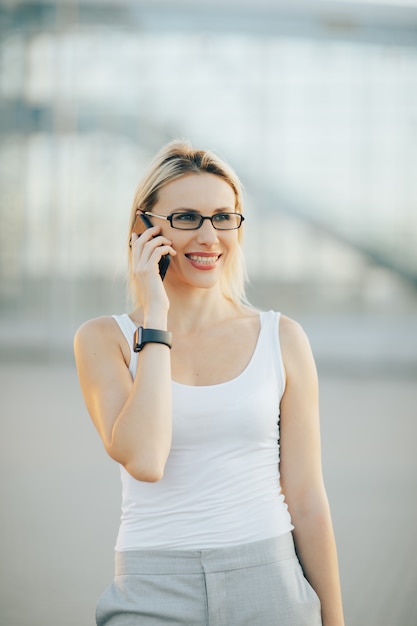 Portrait of stylish business lady in glasses