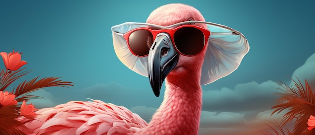 Photo portrait of a stylish flamingo with glasses generative ai