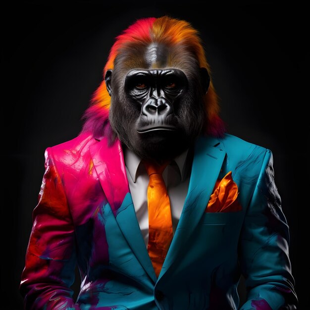 Portrait of a stylish gorilla wearing sunglasses Studio shot over dark background