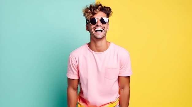 Portrait of a stylish handsome young man in very bright and vivid colors