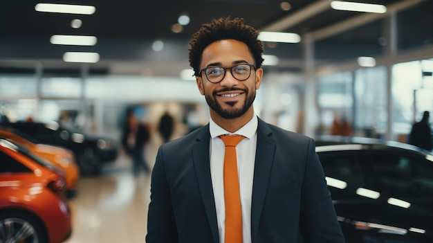 Портрет успешного афроамериканского продавца автомобилей