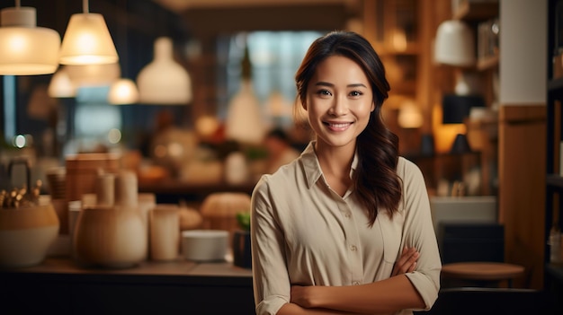 Portrait of Successful Asian Female Entrepreneur in Furniture Store