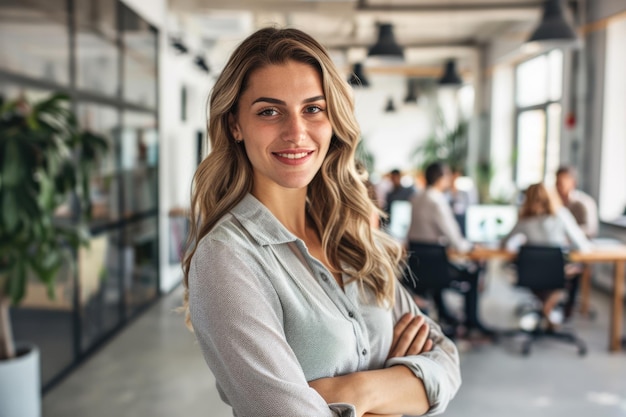 Foto ritratto di una donna d'affari di successo che guida un team in un ufficio creativo