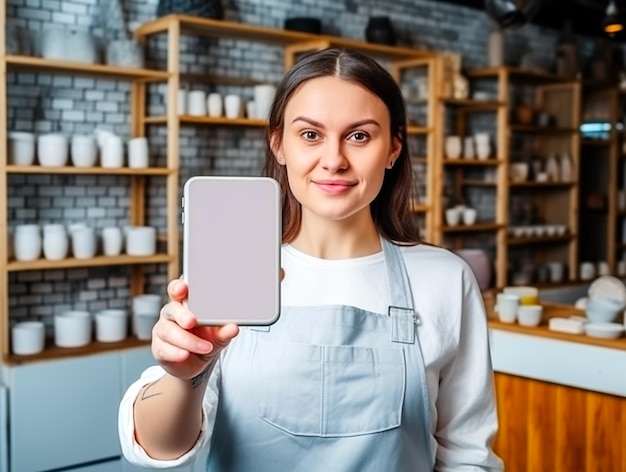 Portrait of a successful ceramist standing in her shop Happy businesswoman managing a store with handmade earthenware products