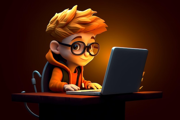 Portrait of successful programmer game developer or coder guy in uses computer laptop for work Game design Hacker boy Generative Ai Cyber Gamer