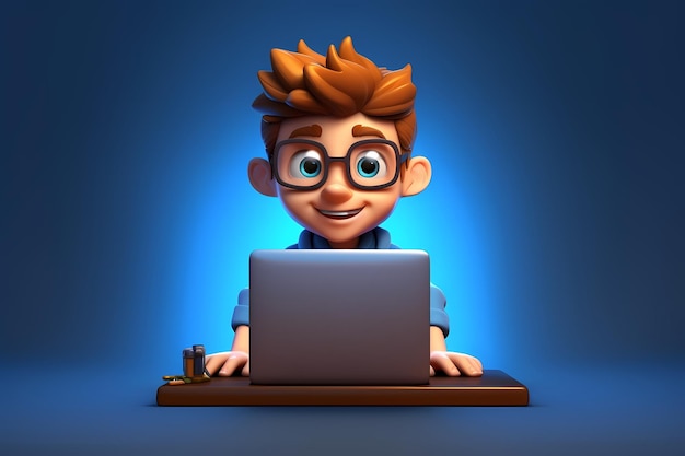 Portrait of successful programmer game developer or coder guy in uses computer laptop for work Game design Hacker boy Generative Ai Cyber Gamer