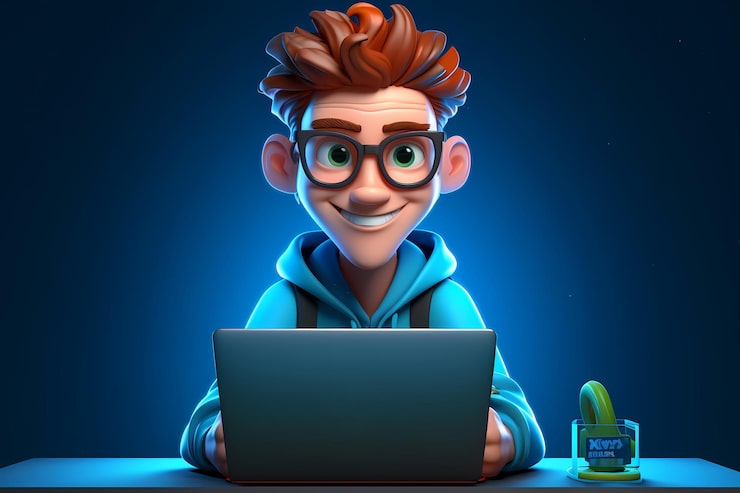 Photo portrait of successful programmer game developer or coder guy in uses computer laptop for work game design hacker boy generative ai cyber gamer