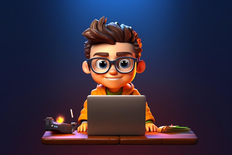 Photo portrait of successful programmer game developer or coder guy in uses computer laptop for work game design hacker boy generative ai cyber gamer