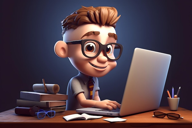 Portrait of successful programmer game developer or coder guy in uses computer laptop for work Game design Hacker boy Generative Ai Hipster IT employee