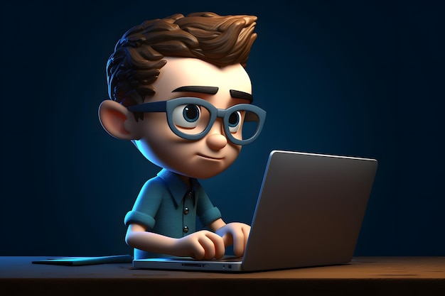 Portrait of successful programmer game developer or coder guy in uses computer laptop for work Game design Hacker boy Generative Ai