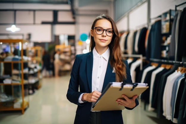 Photo portrait of a successful retail manager in a trendy clothing store wearing a fashionable blazer