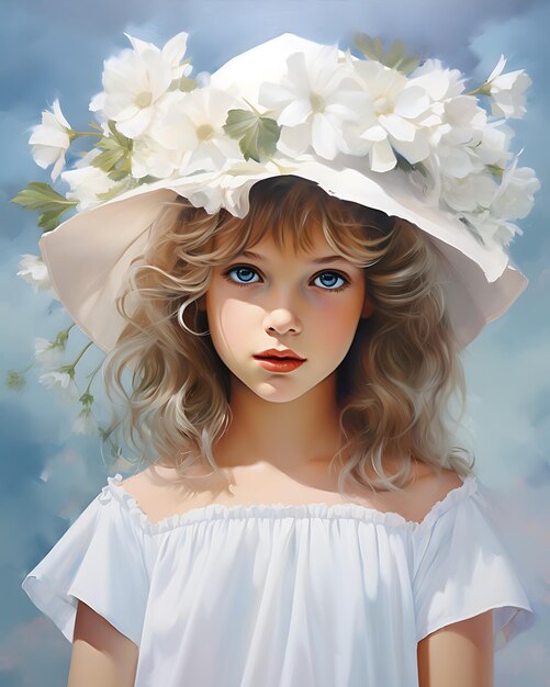 Portrait of summer girl in white hat