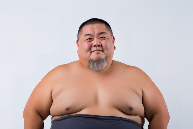 Photo portrait of sumo athlete on white background